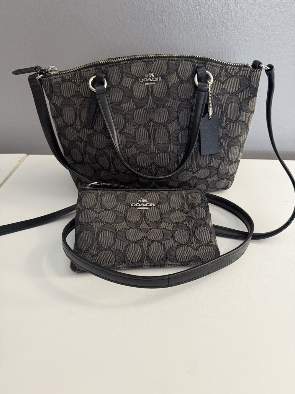 Coach F57830 Signature 2WAY Jacquard Handbag Crossbody/Matching Wallet Wristlet